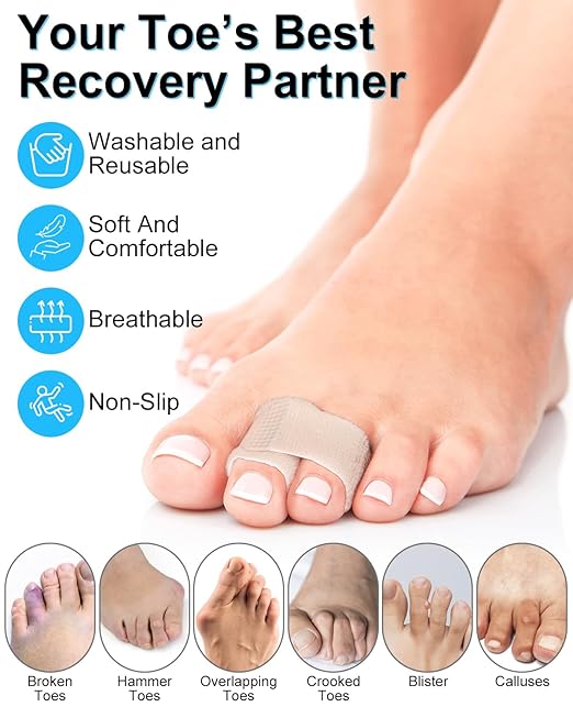 8 Pack Hammer Toe Corrector, Toe Straighteners for Women & Men, Fabric Buddy Wraps for Broken Toes, Hammer Toe Splint for Curled and Bent Toes(skin)