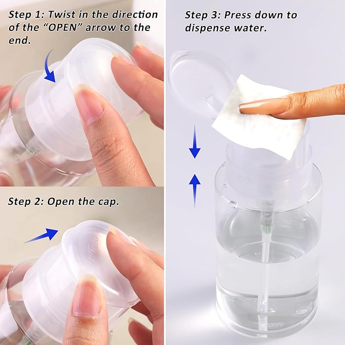 Nail Polish Remover Pump Alcohol Dispenser Push Down Pump Dispenser 500Pcs Lint Free Nail Wipes Pump Bottles for Liquids Eye Makeup Remover Pump Push Down Empty Bottle 100ml
