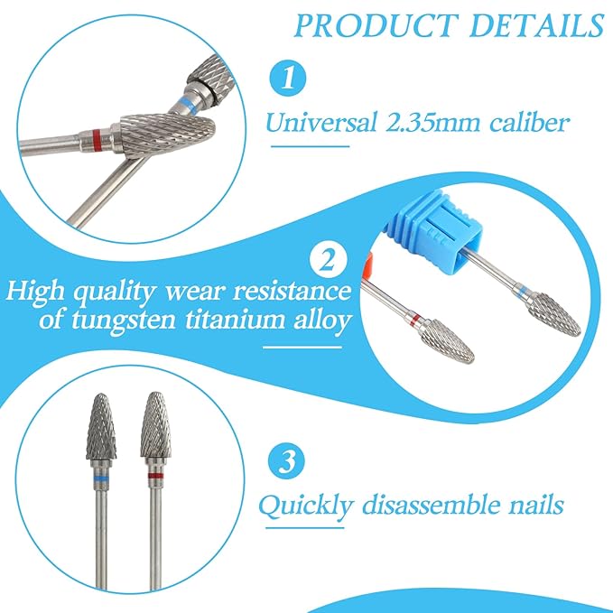 6 Pack 3/32" 5 in 1 Professional Carbide Nail Drill Bits Sets with Case, Tungsten Safety Drill Bits Tech Cuticle Bit Fast Remove for Manicurist Nail Salon Manicure Pedicure Gel Polishing (Round Head)