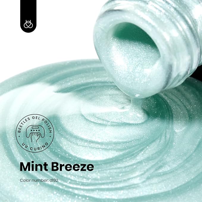 Beetles Mint Green Gel Polish, 15ML Mint Green Glitter Nail Polish Pearlescent Shimmer Mermaid Gel Nails Soak Off U V LED Nail Lamp Need Manicure Salon DIY Nail Art Design