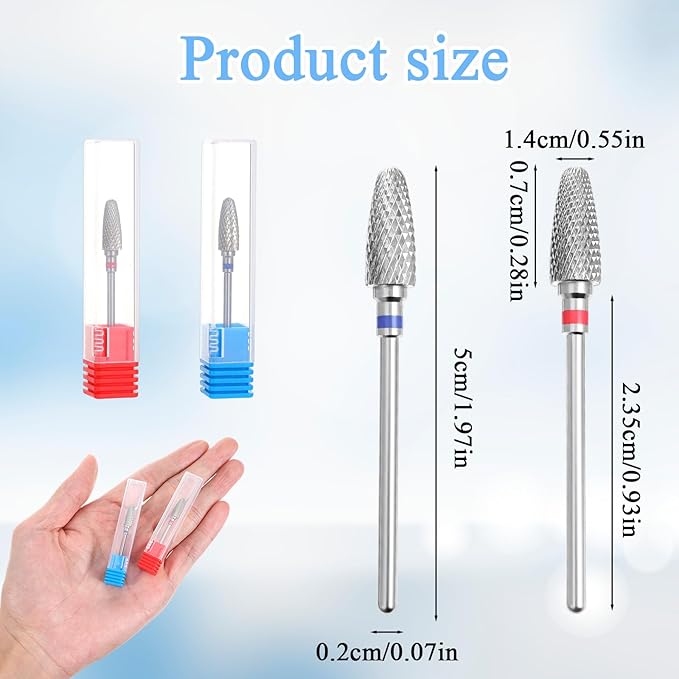 3/32" 5 In 1 Nail Drill Bits, 2 Pack Tungsten Safety Drill Bits Tech Nail Art Tools, Manicure Pedicure Shapen Remove Tools for Manicurist Nails Salon Gel Polishing(Round Head)
