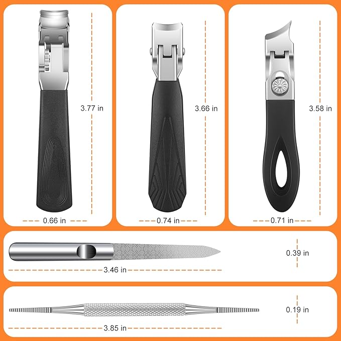 Nail Clippers for Thick Nails, Ultra Sharp Angled Head Toenail Clippers for Thick Toenails, 45° Slanted & Wide Jaw Opening Nail Clippers for Men, 5PCS