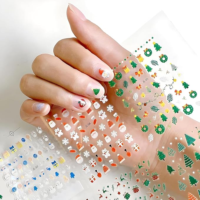 30 Sheets Christmas Nail Stickers 3D Self Adhesive Red Santa Claus Nail Decal for Nail Art Green Christmas Tree Nail Art Stickers Christmas Nail Art Supplies for Women Girls DIY Manicure Decorations