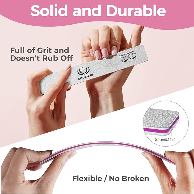 18pcs Nail File for Acrylic Nails - Capularsh 100/180 Grit Professional Double Side Emery Boards, Reusable Coarse Nail File for Acrylic Gel Dip False Nail Home and Salon Use