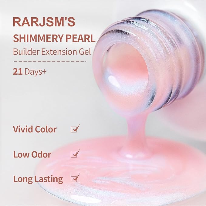 RARJSM Gel Builder Nail Polish Pearl Pink Hard Gel in a Bottle Mermaid Shell Glitter Pearlescent Thick Extension Structure for Nails 15ml Soak Off Curing Requires Salon Home DIY Beginer Use