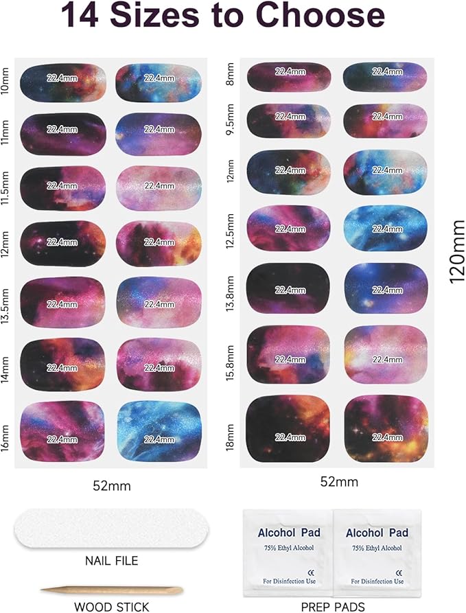 Semi Cured Gel Nail Strips, 28 pcs Gel Nails Stickers for Women Work with Any UV Lamp, Long Lasting UV Gel Nail Strips for Home DIY Nails Art (Smudge Starry Sky)