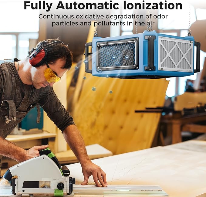 ALORAIR 270° Intake (780/1080 CFM) Hanging Air Filtration System Woodworking Built-In Ionizer with Remote Control & Strong Vortex Fan, Shop Dust Collector for Home, Garage, Work Shop, Purecare 1080IG