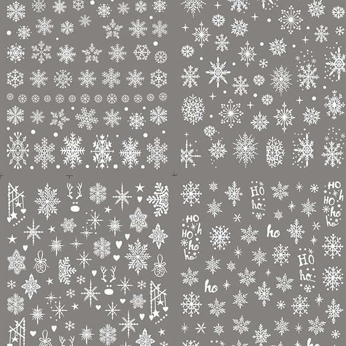 HNUIX Nail Stickers - 3D Snowflake, Self Adhesive Nail Decals, Multi Pattern, 8 Sheets, for Nail Art