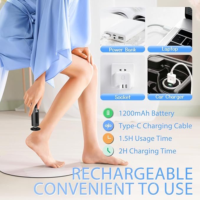 Electric Feet Callus Remover Rechargeable Electric Foot File Heel Scraper 9 Speeds 2 Sanding Heads LCD Display Cordless Foot Sander Grater Grinder for Cracked Dead Skin Women Men Home Pedicure (Black)