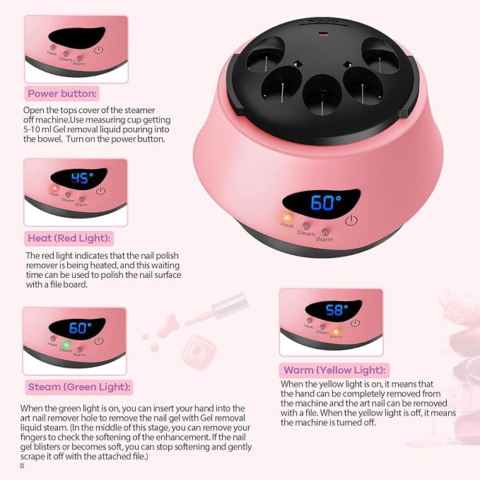 Nail Polish Remover Machine Upgraded Electric Steam Remover Portable Automatic Gel Nail Polish Remover for Home and Salon Use