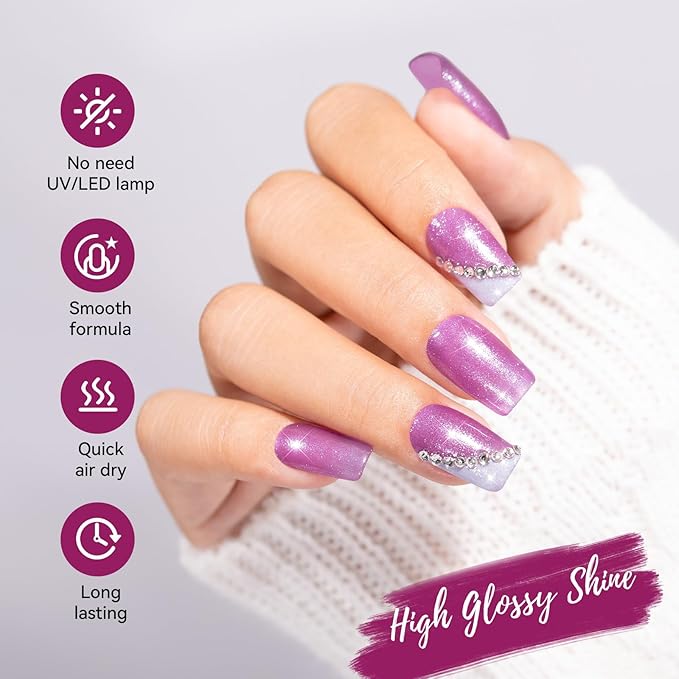 Quick Dry Nail Polish, Mermaid Shimmer Shades Fast Air Dry Fingernail Polish Duo, Non-Gel, Vegan, Long Lasting Lilac Glitter Nail Polish Polish Glossy Nail Art DIY Home Manicure