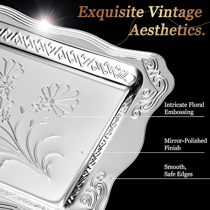 4 Pack 18.9" x 12.8" Large Silver Serving Trays - Image 4
