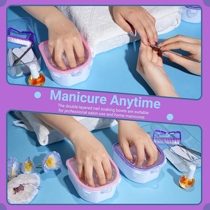 TsMADDTs 12PCS Nail Soaking Bowl Acetone Gel Polish Remover Kit with 2PCS Soak Off Bowls Manicure Bowls for Hands, Cuticle Remover Tools, Cuticle Oil, Files, Buffers, Brush, Dip Removal Kit