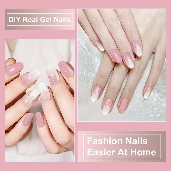 Semi Cured Gel Nail Strips,28 PCS Nail Wraps for Women(Flower),Gel Stickers for Nails UV Light, Includes Prep Pads, NailFile & Wood Stick