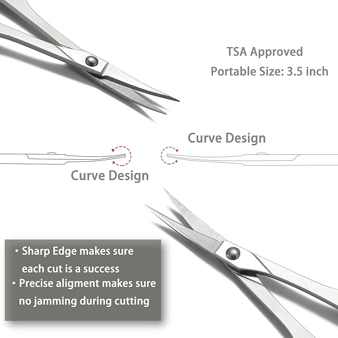 PAFASON Premium Straight & Curved Manicure Scissors Multi-Functional Stainless Steel Cuticle Pedicure Beauty Grooming Kit for Eyebrow, Eyelash, Dry Skin