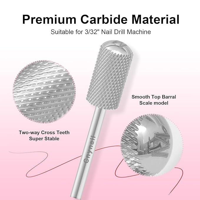 3/32" Large Barrel Smooth Round Top Tungsten Carbide Nail Drill Bit Safety Bit for Gel & Acrylic Removal, 2-Way Rotating Efile Tip, Salon Electric File Accessory (M Grit, Silver)