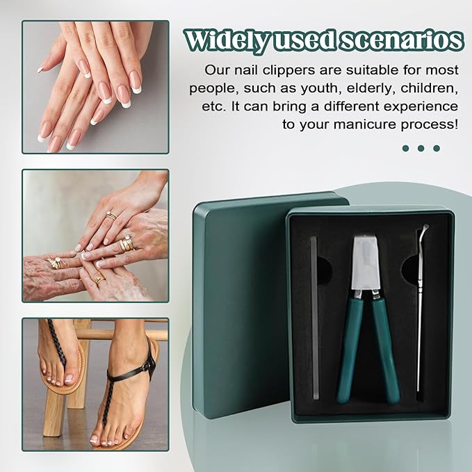 3 Piece Green Eagle Beak Nail Clipper Set, Wide Jaw Opening Anti-Splash Slanted Nail Clipper for Men Women
