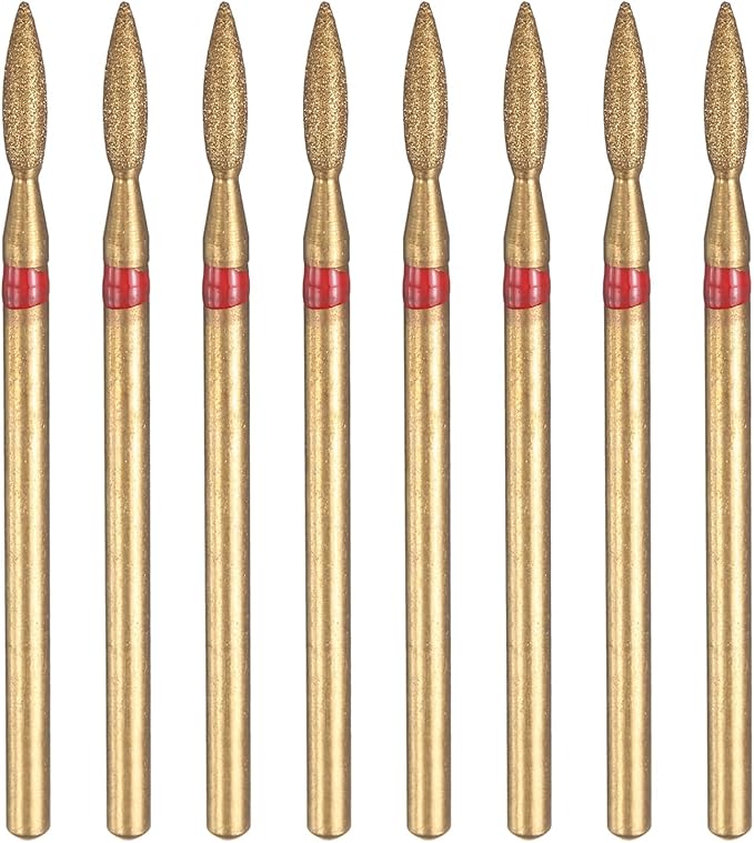 HARFINGTON 8pcs 200-230 Grits Diamond Grinding Bit 2.2mm Oval Head 2.35mm Shank 9mm Length Titanium Plated Stone Sanding Drill Bits Rotary Tool for Nails Grinding Polishing