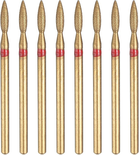 HARFINGTON 8pcs 200-230 Grits Diamond Grinding Bit 2.2mm Oval Head 2.35mm Shank 9mm Length Titanium Plated Stone Sanding Drill Bits Rotary Tool for Nails Grinding Polishing