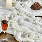 Artoid Mode Boho Cheesecloth Gauze Ivory Wedding Table Runner, 120 Inch - Image 6