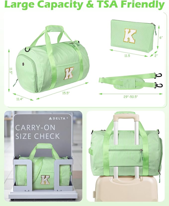 10 Year Old Girl Birthday Gifts, Girls Travel Duffle Bag, Kids Initial Overnight Bags with Shoe Compartment, Personalized Weekend Bag with Makeup Pouch, Gift for Teenager (Letter A)