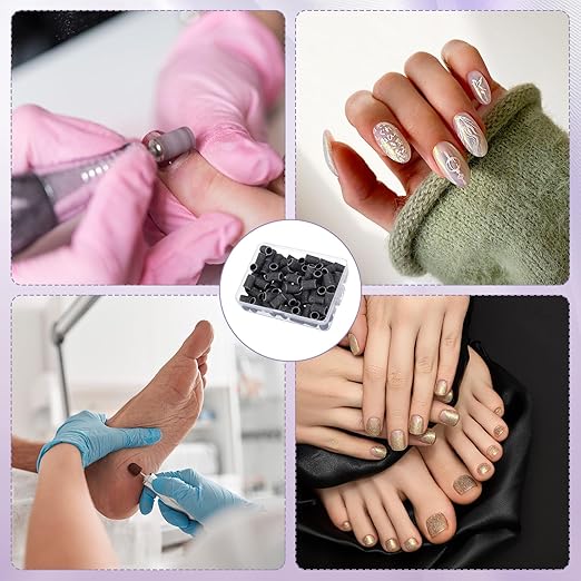 HARFINGTON 100pcs Small Sanding Bands 80 Grit for Nail Drill Bits Mini Sanding Band for Nails Gel Manicures Black