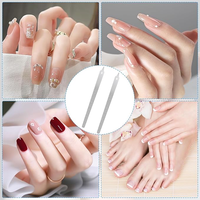 Diamond Dust Nail File, 5 Pcs Metal Nail File with Sharp Pointed Tip, Stainless Steel Nail Dresser Nail Buffering Files, Double Sided Nail File Fingernails Toenails Manicure Files for Salon and Home