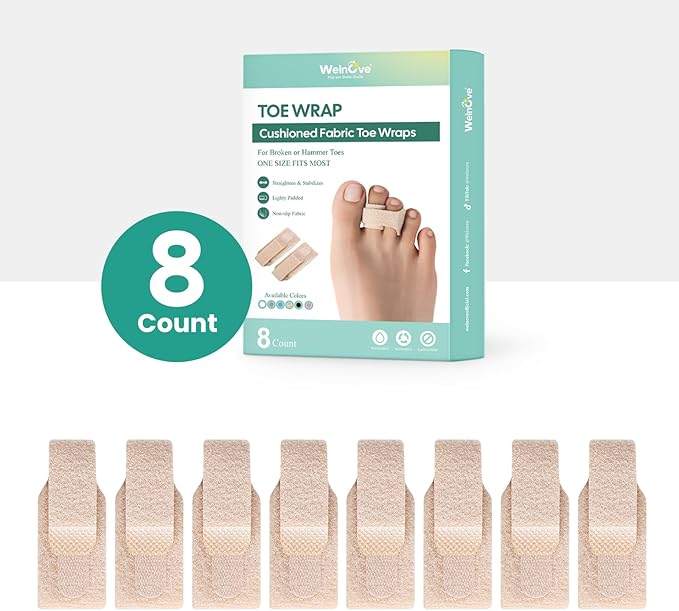 Welnove Hammer Toe Straightener - 8 Pack Broken Toe Wraps - Hammer Toe Corrector for Women - Toe Splints for Crooked Toes, Curled Toes, Bent Toes - (Large, Beige)