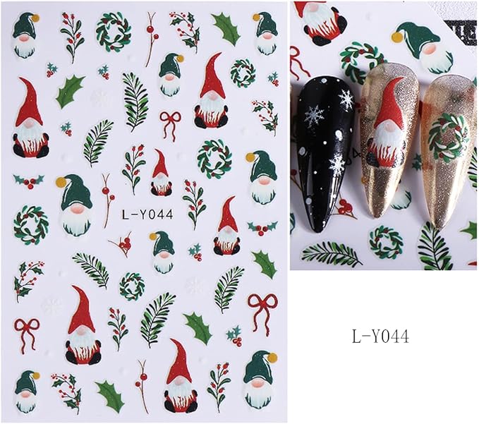 3 Sheets Christmas Nail Art Stickers Santa Claus Nail Decals with Xmas Tree Colored Light Design 3D Self-Adhesive Glowing Nail Stickers Acrylic Nail Supplies for Women DIY Christmas Decorations