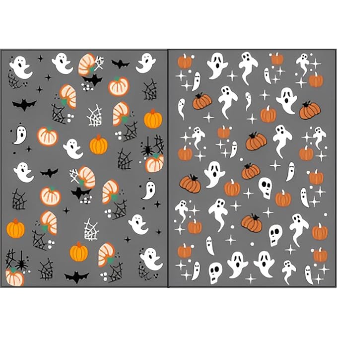 12sheet Halloween Nail Art Stickers Decals Flower 3D Self-Adhesive Nail Stickers with Mummy Ghost Design Nail Stickers for Nail Art Spider Web Pumpkin Nails Supplies for Women Manicure Decor