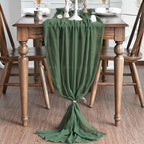 Artoid Mode Boho Cheesecloth Gauze Forest Green Wedding Table Runner, 160 Inch - Image 2