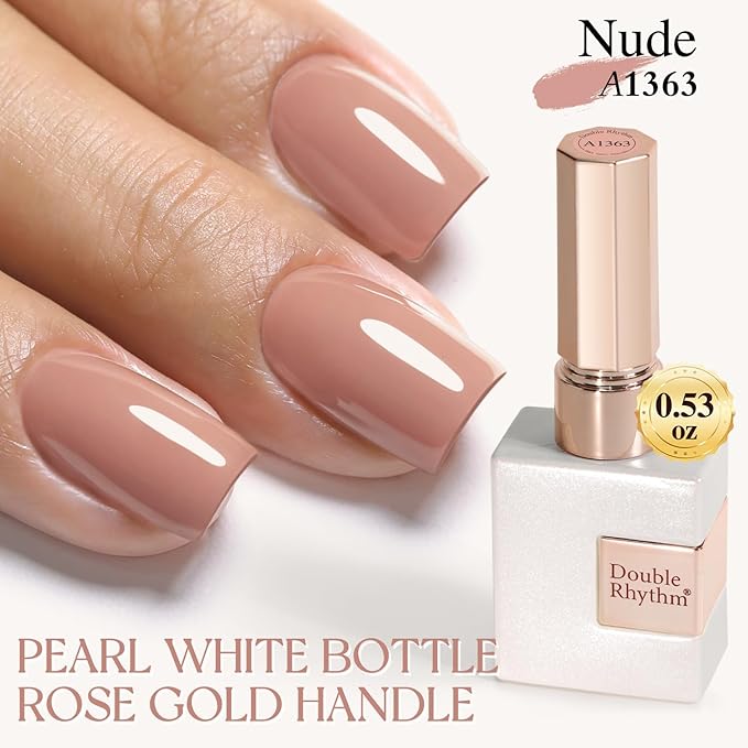 Double Rhythm Gel Polish 15ML Jelly Sheer Pastel Light Milky Color Pearl White Bottle 1 PC 0.5 OZ Full Size Nail Art Salon at Home (Nude Khaki-D1363)