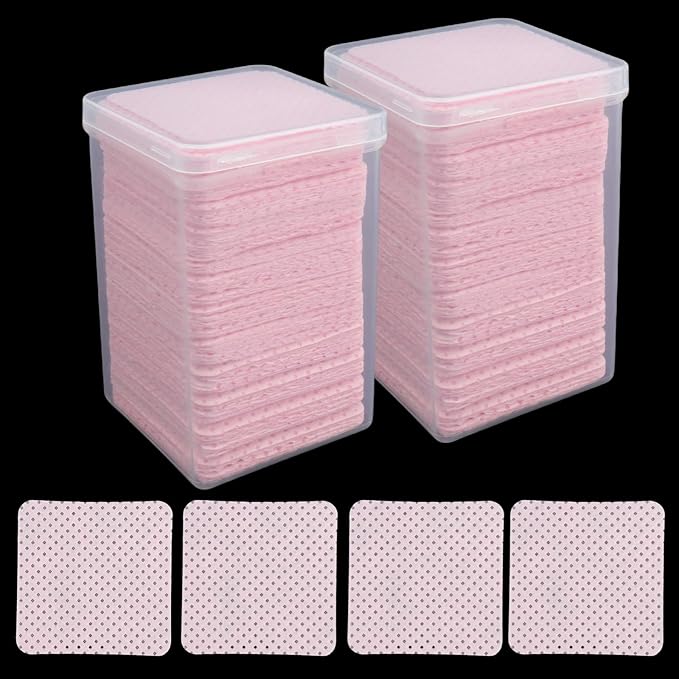 400 PCS Lint Free Nail Wipes Eyelash Extension Glue Wipes Absorbent Soft Super Non-Woven Fabric Lash Glue Wipes Nail Polish Remover Wipes for Lash Extension Supplies（Pink)