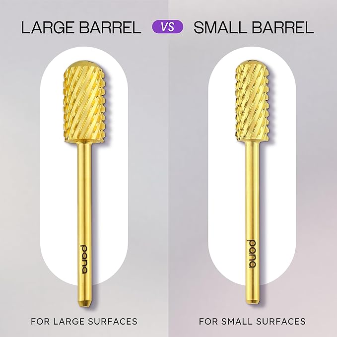 PANA 3/32" Small Smooth Round Top Safety Carbide Nail Drill Bit for Gel Polish & Acrylic Removal Nail Salon Manicure Pedicure Electric File Tools (Small Barrel - Gold, 2X Coarse)