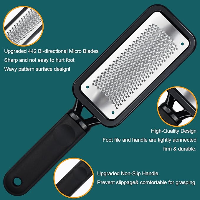 Foot File Foot Scrubber Pedicure, 2 Pcs Stainless Steel Callus Remover for Feet, Professional Foot Grater Rasp Scraper Corns Callous Removers Tool to Hard Skin Corns for Dry and Wet Fee