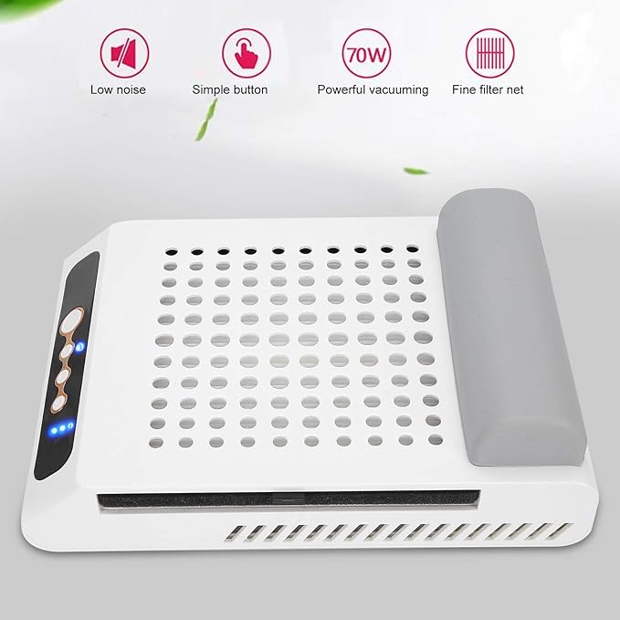 Nail Dust Collector Machine, LUGX 70W Strong Suction Quiet Professional Manicure Table Dust Collector, Powerful Nail Vacuum Cleaner Manicure Tool for Acrylic Nails and Poly Nail Extention Gel(US)