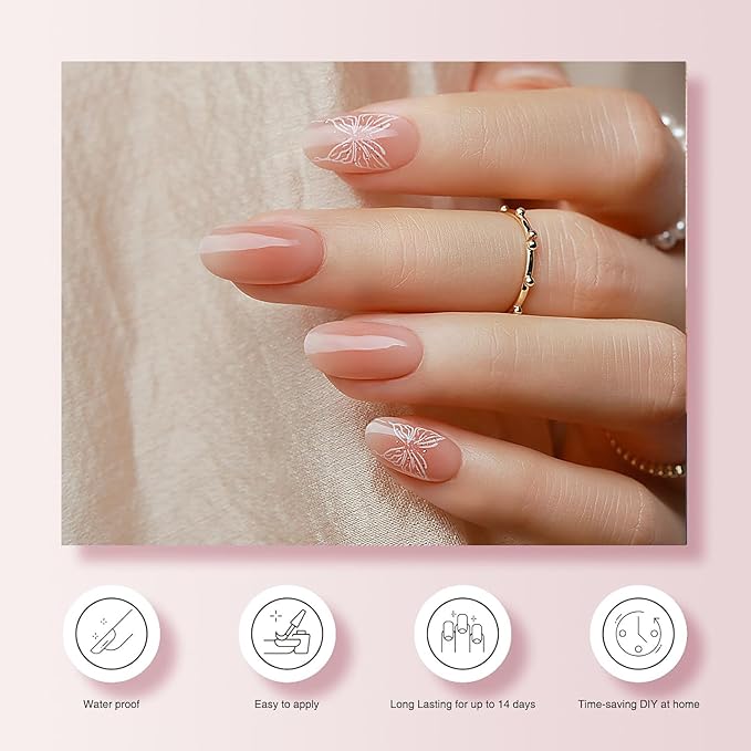 Semi Cured Gel Nail Strips, 20 PCS Gel Nail Stickers Work with UV Light, Salon Quality & Easy to Use - Pink Lady