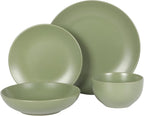 Gibson Home Queenslane 16-Piece Matte Green Stoneware Dinnerware Set – Double - Image 7