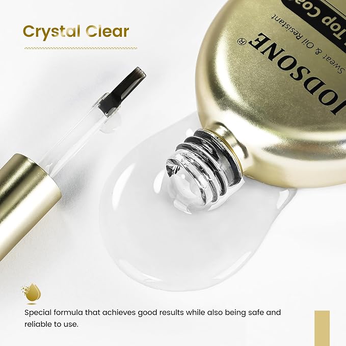 JODSONE Stain-Resistant Gel Top Coat - 16.5ml No Wipe Crystal Top Coat Gel Nail Polish, Anti-Stain & Long Lasting Gloss, for Sweaty Hands or Oil/Water Contact,U V Light Need