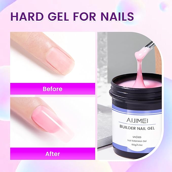 AIJIMEI Builder Nail Gel 300g 10OZ Nail Extension Hard Builder Gel for Nails Strengthen for Home Use (white & pink)