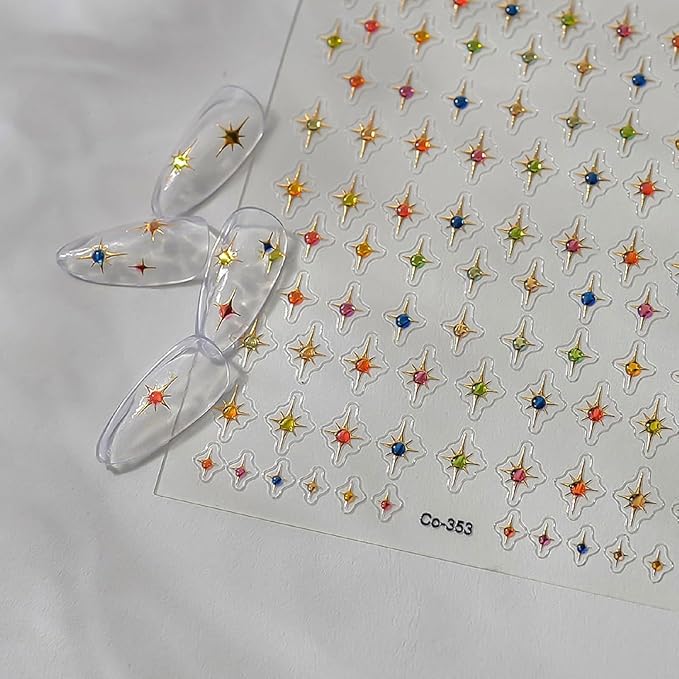 Star Nail Art Stickers Decals 5D Colorful Star Nail Stickers Embossed Nails Design Self-Adhesive for Women DIY Manicure Nails Art Decorations