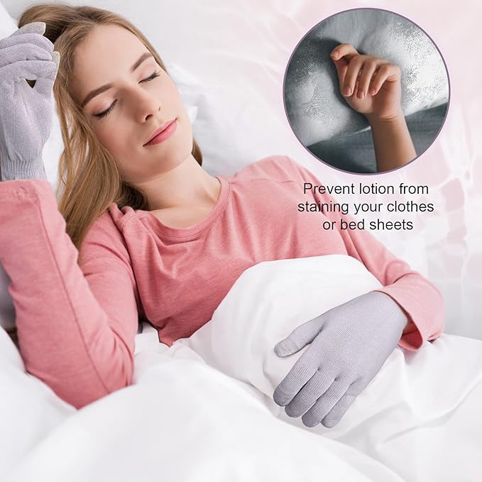 MIG4U Moisturizing Beauty Gloves Touchscreen Overnight Sleeping Glove for Women Dry Hands, Nighttime Lotion, Eczema, SPA, Cosmetic Treatment, Grey Purple 1 Pairs Size L/XL
