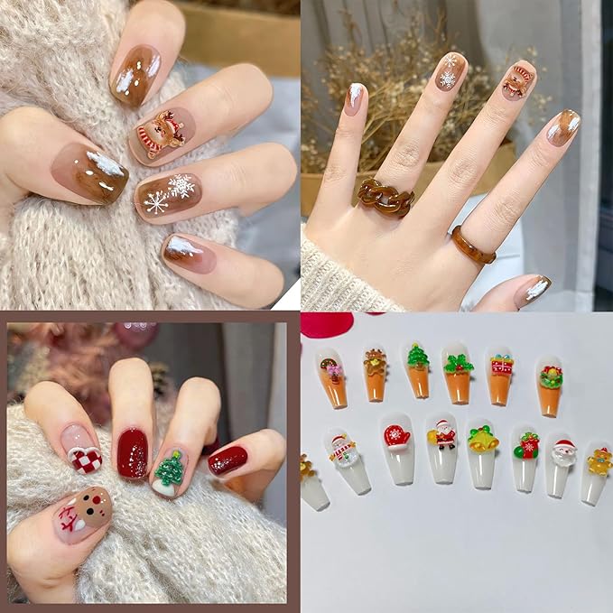 100Pcs Christmas Nail Charms 3D Muti Shape Flat Craft Resin Nail Art Charms Xmas Tree Reindeer Santa Claus Nail Art Rhinestones Snowman Bell Cute Winter Nail Supplies for Craft Making Ornament DIY