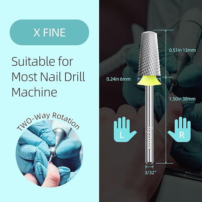 Safety Tapered Nail Drill Bits, XF Uncoated Smooth Top Barrel Nail Bit, 3/32 Two-way Carbide Drill Bits for Nails, Electric Drills Files Accessories Removal Manicure Base Coat
