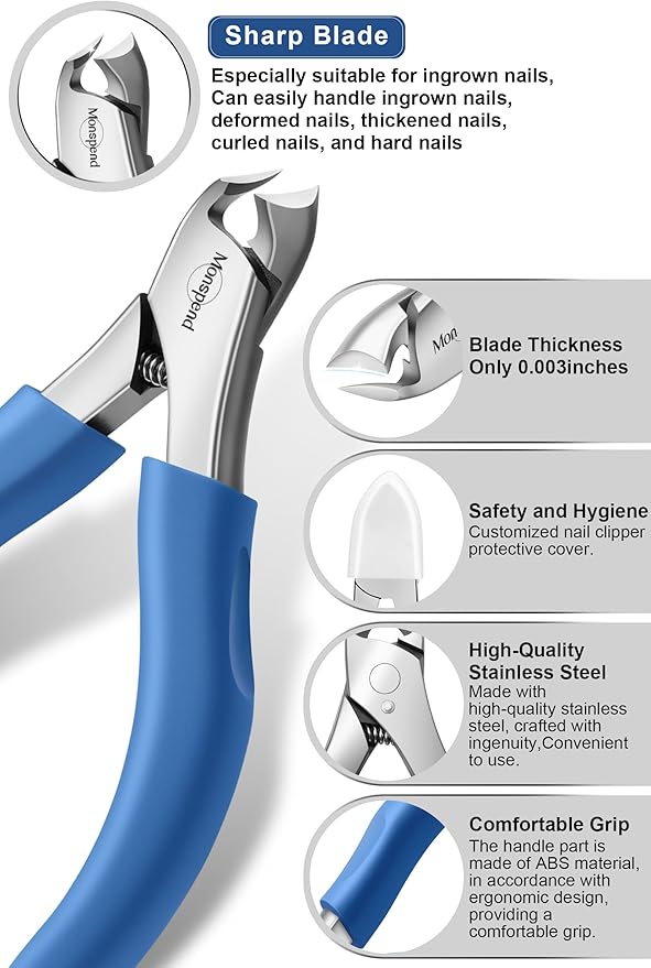 Toenail Clippers for Seniors Thick Toenails, Heavy-Duty Toenail Clippers, Adult Thick Toenail Long Handle,Aluminum Storage Box (Blue)