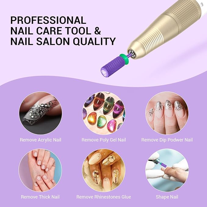 MelodySusie Large Barrel 3/32'' Tungsten Carbide Nail Drill Bit, Crystal Top Purple Heart Shape, Fast Remove Acrylic Gel, Cuticle Gel Polishing for Manicure Pedicure, Purple, Series Bit-S, Coarse