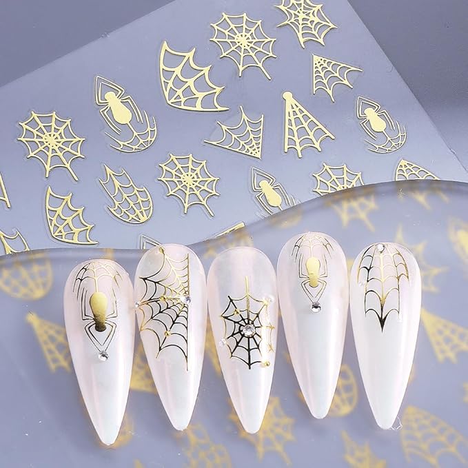 4Pcs Halloween Nail Stickers 3D Spider Web Nail Decals DIY Self Adhesive Cobweb Nail Design Halloween Nail Decoration Supplies Holiday Manicure Accessories for Women Girls