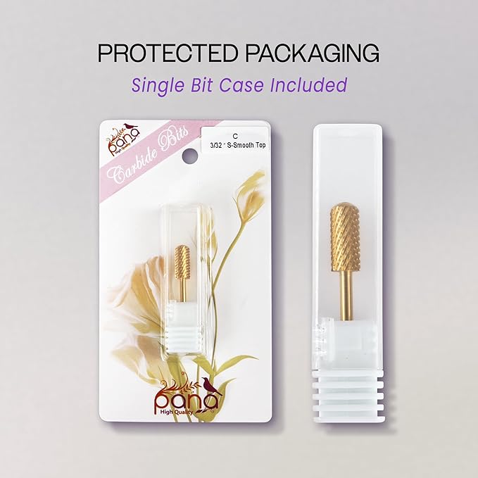 PANA 3/32" Small Smooth Round Top Safety Carbide Nail Drill Bit for Gel Polish & Acrylic Removal Nail Salon Manicure Pedicure Electric File Tools (Small Barrel - Gold, Coarse)