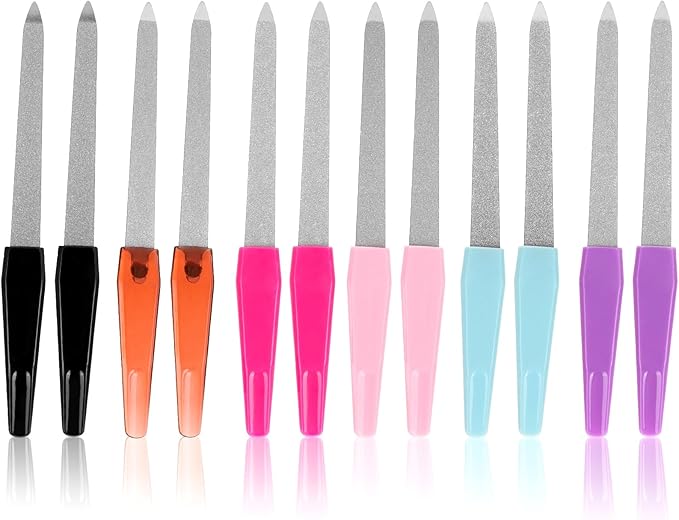 12 Pack Multicolor Metal Nail Files Set - Durable Fingernail Shaping & Smoothing Tools
