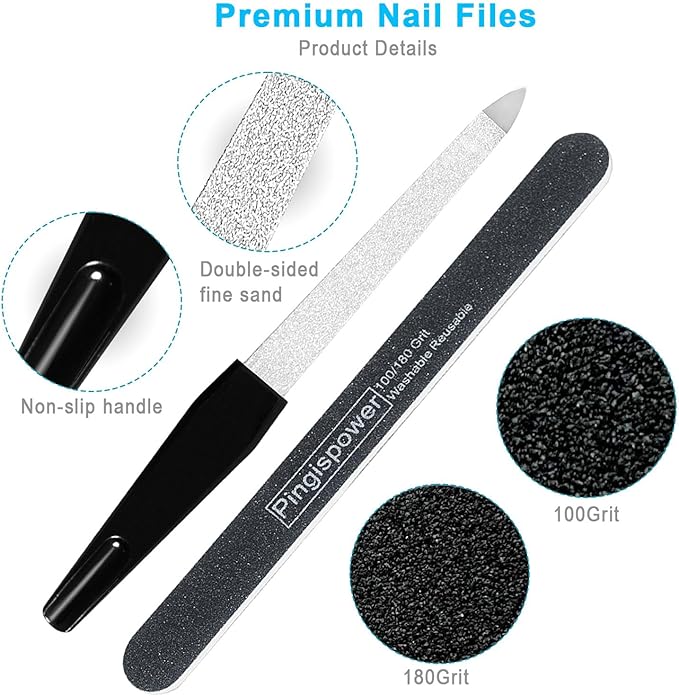 Nail File, 10PCS Professional Nail Files 100/180 Grit Emery Boards for Natural & Acrylic Nails, Double Sided Washable & Reusable Manicure Tools Kit for Women, Home & Salon Travel